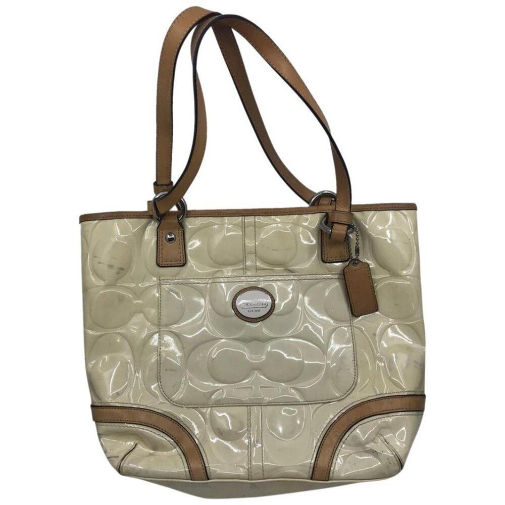 COACH Medium Cream Brown Patent Leather Handbag